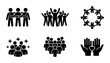 © Farzana - Community and teamwork icon set, black stick figure people group symbols, 6 vector elements for business collaboration and social unity