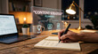 © Clipix - Content strategy planning with digital marketing interface and hand writing notes at desk