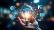 © Carlos Montes - Businessman holding AI light bulb with graduation cap icon, representing artificial intelligence in education, smart learning systems, online courses, digital transformation and e-learning technology.