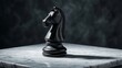 © honigjp31 - Black chess knight sculpture on luxury marble pedestal representing strategy, leadership, and competitive business concepts