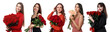 © New Africa - Happy women with bouquets of roses on white background. Collection of portraits