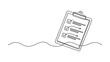 © Three - Continuous one line drawing of clipboard with checklist.