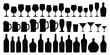 © MST - A black and white illustration of various drinkware silhouettes arranged in rows on a plain background