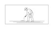 © Anak - Farmer sowing seeds by hand in a field, agricultural work, spring planting, line art illustration