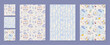 © Moonnoon - Hand drawn french breakfast pattern in blue and yellow seamless set. Vintage cafe food set with croissant, cheese, wine and bread as seamless background. Cute doodle icon sketch for brunch menu,