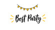 © Rofik - Best party invitation design features bold black text with a decorative garland of yellow hearts and bright sunburst accents around.