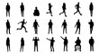 © Riyadkingline - Diverse silhouettes of people in dynamic poses and activities isolated on transparent background, Vector