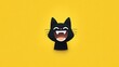 © Visual Symphony - Cute cartoon black cat with a big happy laugh on a yellow background