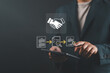 © Nirusmee - Procurement process management concept with digital and paper document approval, contract verification, supplier negotiation, and purchasing operations using laptop in office environment.