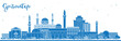 © BooblGum - Outline Gaziantep Turkey City Skyline with Blue Buildings. Illustration. Business Travel and Concept with Historic Architecture. Gaziantep Cityscape with Landmarks.