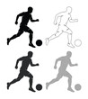 © AnilaStudio - サッカー選手がボールをドリブルするシルエットとアウトラインのベクターイラストセット、スポーツイベントやチームのグラフィックデザインに最適な多様な表現