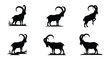 © Begum - Silhouette depictions of ibex with curved horns in varying poses