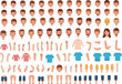 © Sumon Creative - Male character creation kit vector illustration with customizable faces hairstyles body parts clothing and poses set