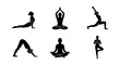 © Sohanur - Yoga pose silhouette set, 6 meditation icons, black fitness vector graphics