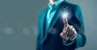 © wanchai peatoo - Businessman pressing digital checklist with glowing check marks, quality assurance, task completion, workflow management, compliance audit, productivity and modern business technology concept