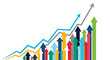 © Elwood - Financial growth chart with multiple colorful arrows pointing upwards represents successful business strategies and market profit.
