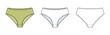 © aiven studio - Classic Brief Underwear Technical Fashion Illustration. Women Panty Vector Template. Front Back View. Mid Rise Basic Brief Clean Minimal Design and Stripe Variant Lingerie CAD Mockup