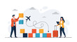 © Rizky - Business people planning travel route with airplane and luggage illustration.