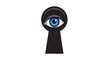 © drag - An eye peers out from a black keyhole, its blue iris detailed