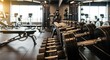 © Hena - Modern gym interior with dumbbells and exercise equipment