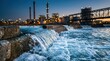 © Masque - Clean water cascades through filters at an industrial wastewater treatment plant.