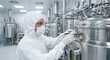 © Maryia - Professional technician connecting sterile sensor to large stainless steel bioreactor tank. Skilled specialist monitoring pharmaceutical cell culture manufacturing process.