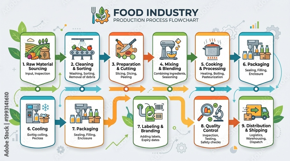 ภาพประกอบ Stock Food industry production process flowchart, a detailed ...
