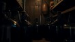 © Gam - Dark glass carboys resting on wooden shelves in a shadowy corner of a brewery.