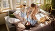 © Lustre Art Group  - Mother lying on sofa lifting children on legs while playing in sunny living room. Concept of family lifestyle, parenting services, emotional wellbeing and joyful home moments.