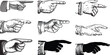 © Rahib - Vintage pointing hands engraving style vector set. Hand drawn direction symbols collection.