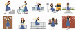 © Kios - Flat Design Character Set Young Woman Student Daily Life Activities and Routine Collection