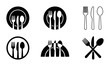 © AbdullahAl - Minimalist cutlery icon set with fork knife and spoon, restaurant logo symbols in black and white, dining silverware vector collection for menus