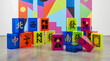 © siti - Vibrant Acrylic Mahjong Tiles Displayed Against a Colorful Geometric Background