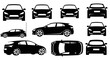 © Deviantosarman - Set of Car Silhouettes: Front, Side, Rear, Top Views - Modern Electric Vehicle Icons
