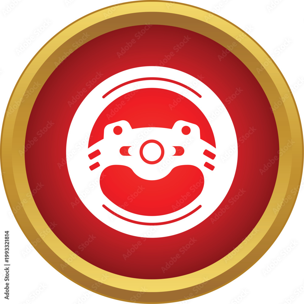 Steering wheel icon representing gaming and vehicle control in a red ...