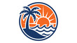 © duding - Tropical Beach Sunset Palm Tree Logo Design.