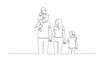 © Hujan - Continuous line drawing of a happy family with two children, parents holding hands, son on shoulders