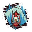 © joloARTO - Vintage kerosene lantern burning brightly in the wilderness.