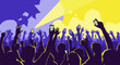 © boyo - Silhouette crowd with raised hands and phones, illuminated by stage lights