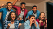 © zuka creative - Excited diverse group of friends cheering while watching a sports game on television
