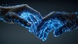 © Ruksanaporn - Two Hands Touching with Blue Glowing Particles, Conceptual Digital Connection and Artificial Intelligence Technology.