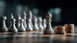© visoot - Chess piece coin strategy investment growth finance planning success business concept. Chess piece and stacked coins symbolize investment strategy