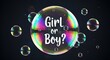 © Sultan - Gender reveal party with iridescent bubbles against a dark background.