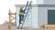 © Anat art - Worker Using Ladder at a Construction Site Focusing on Safety Measures During Building Tasks in Daylight