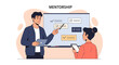 © Maria - Mentorship concept: mentor teaching student with checklist on whiteboard, business meeting, learning