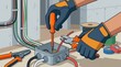 © Anat art - Electrician Performs Wiring and Installation in a Workspace With Tools and Equipment for Electrical Safety