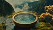 © pupus - Elevated natural hot spring nestled amidst a mountainous landscape.