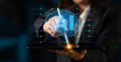 © InfiniteFlow - Business professional using digital tablet to interface with artificial intelligence technology for innovative solutions and creative projects in a modern workspace Sigmoid