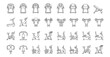 © gerik_a - set of gym equipment line icons including treadmill, exercise bike, weight bench, and strength training machines on transparent background