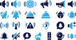 © ParvejBD - Sound and notification icons in blue and navy for alerts, alarms and audio signals.